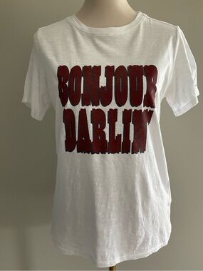 Cinq à Sept Bonjour Darlin Graphic Tee White Cotton T-Shirt Size Small